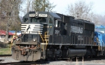 NS 2507 leads a work train into the yard